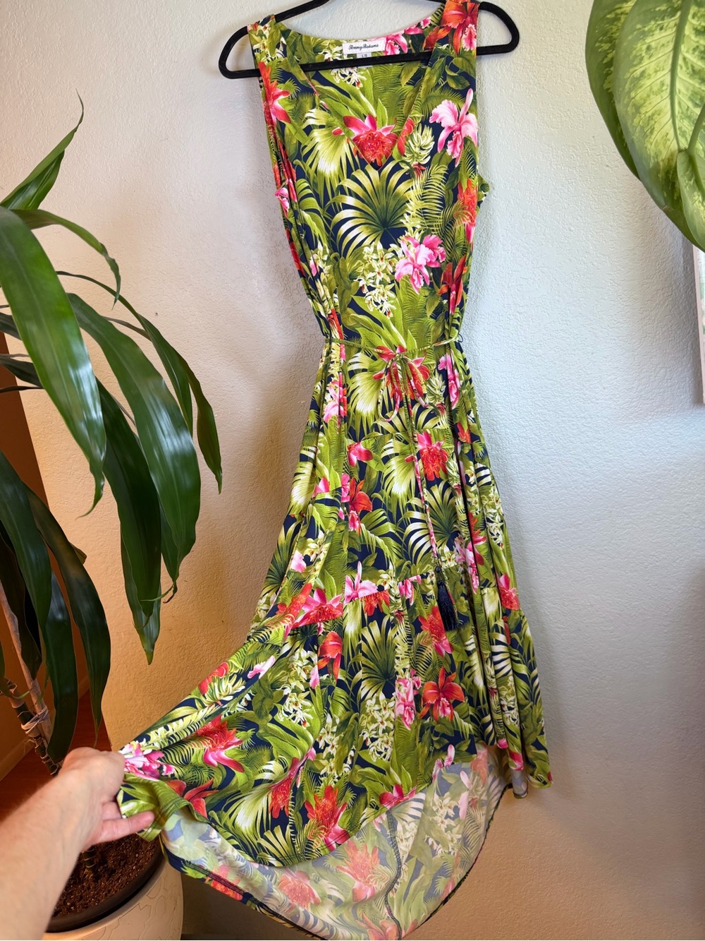 Tommy Bahama Paradise Perfect Island Navy Green Pink Drop Waist Maxi Dress L - Picture 4 of 10